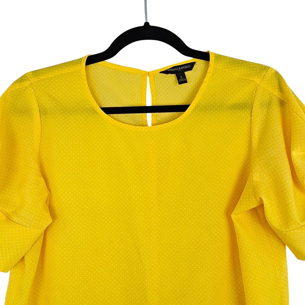 Banana Republic Yellow Polka Dot Puff Sleeve‎ Blouse Women's Small Top